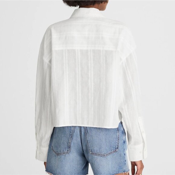 NWT Madewell Sz XS White Straight-Hem Shirt in Cotton Dobby Boxy Sheer NV345 - Picture 4 of 15